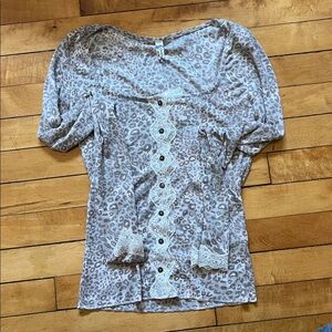 Free People Animal Print Lace Detail Top